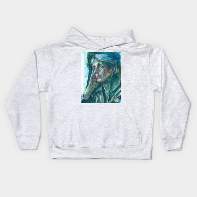 VIRGINIA WOOLF - watercolor portrait .5 Kids Hoodie by lautir